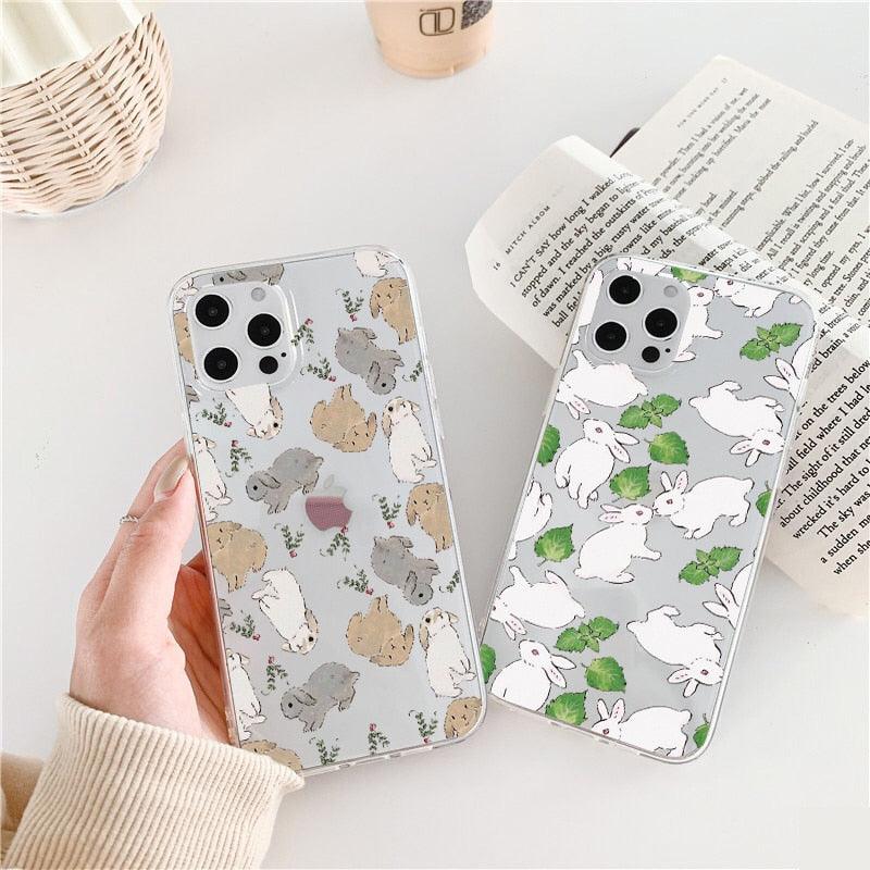 Unique Rabbit Clear Phone Case for iphone 7 8 plus SE 11 12 13 Pro Max X XS MAX XR Back Soft Transparent Clear Case With Cute Bunny Pattern Cartoon Case for Girls Women Soft Shockproof Cover