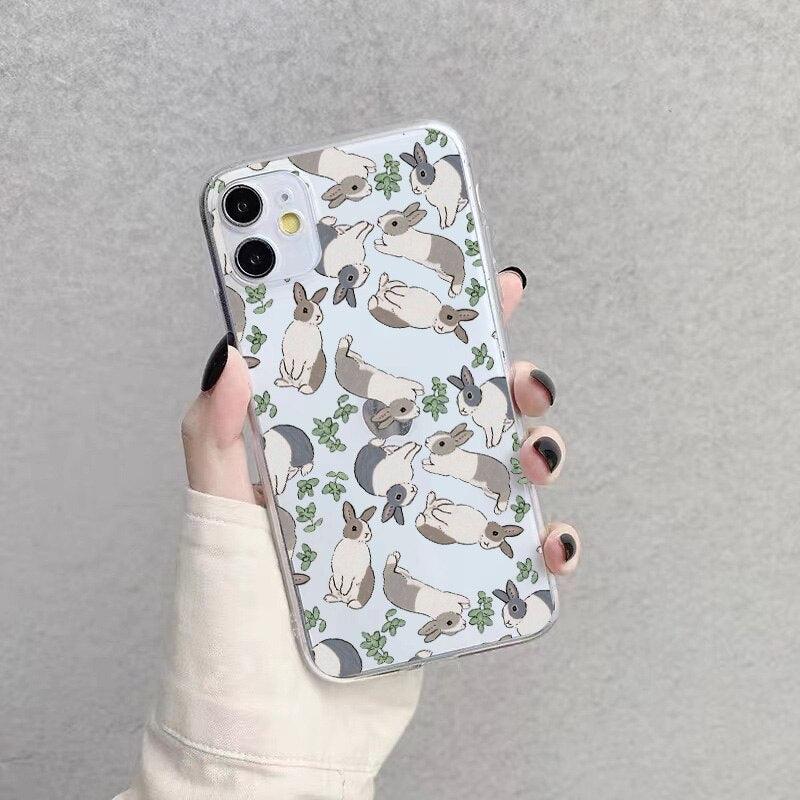 Unique Rabbit Clear Phone Case for iphone 7 8 plus SE 11 12 13 Pro Max X XS MAX XR Back Soft Transparent Clear Case With Cute Bunny Pattern Cartoon Case for Girls Women Soft Shockproof Cover