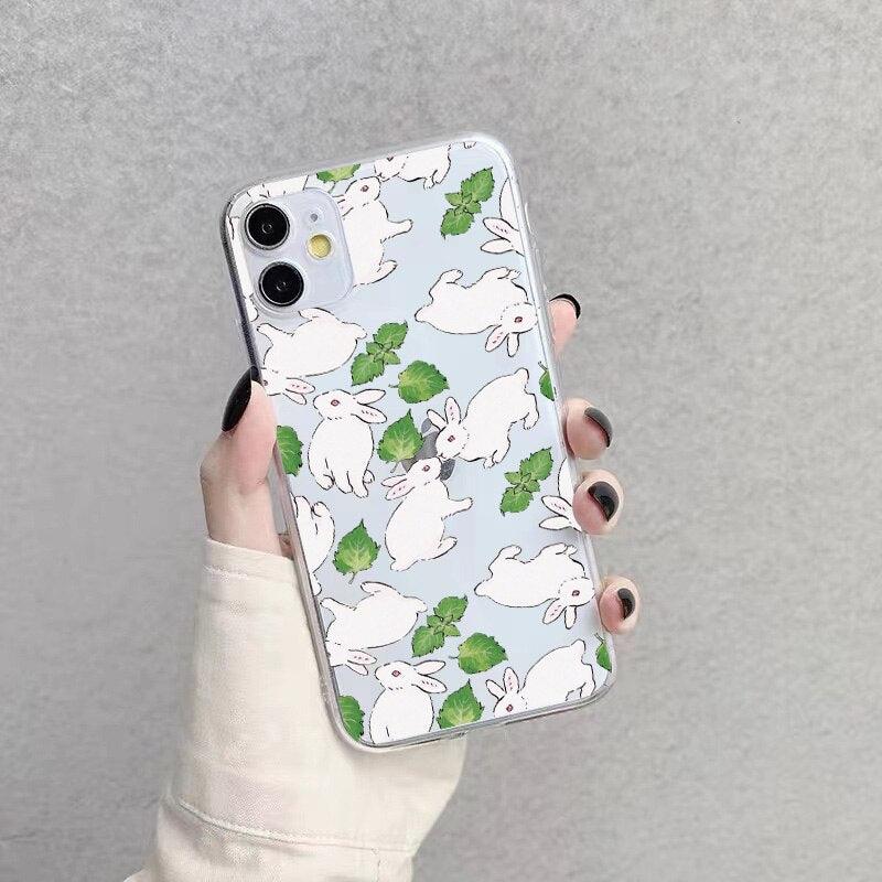 Unique Rabbit Clear Phone Case for iphone 7 8 plus SE 11 12 13 Pro Max X XS MAX XR Back Soft Transparent Clear Case With Cute Bunny Pattern Cartoon Case for Girls Women Soft Shockproof Cover