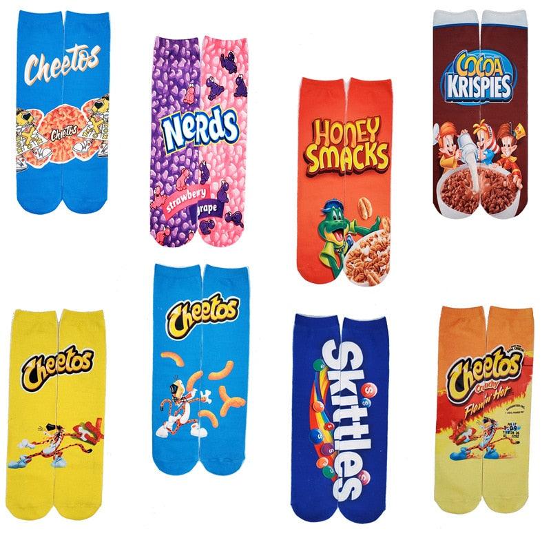 Unisex 3D Print Funny Art Socks Cotton for Lovers with Painting and Snacks Funny Socks Long Kawaii Cute and Cool Gifts for Men And Women