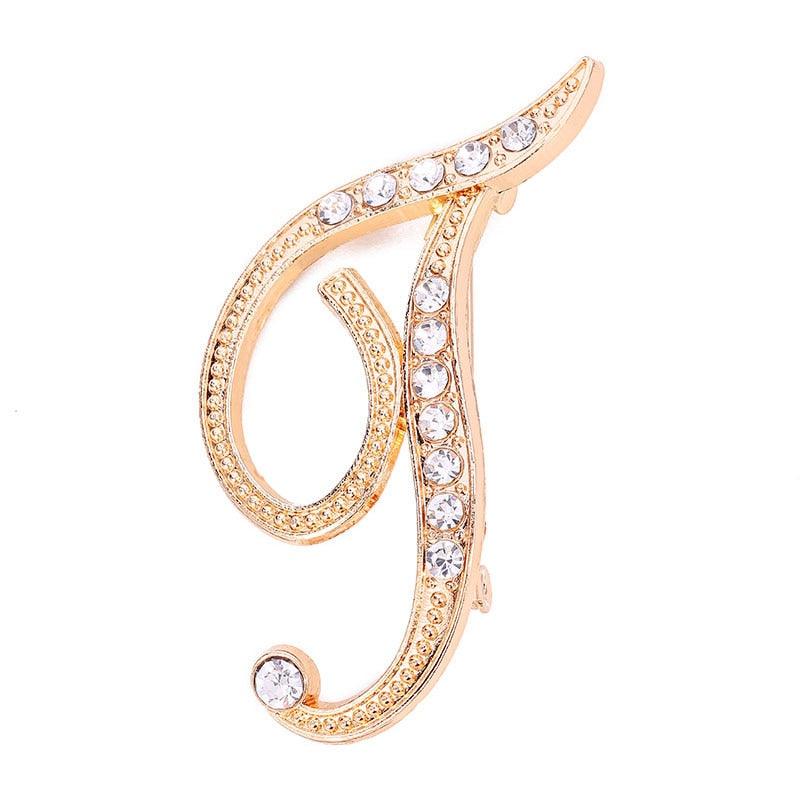 Unisex A-Z Letter Brooch Luxury Women Rhinestones Crystal Men Gold English Alphabet Metal Pins Crystal Brooch Pin 26 English Letters Couple Memorial Jewelry Love Gifts Women Men Clothing Accessories Corsage Jewelry Accessories