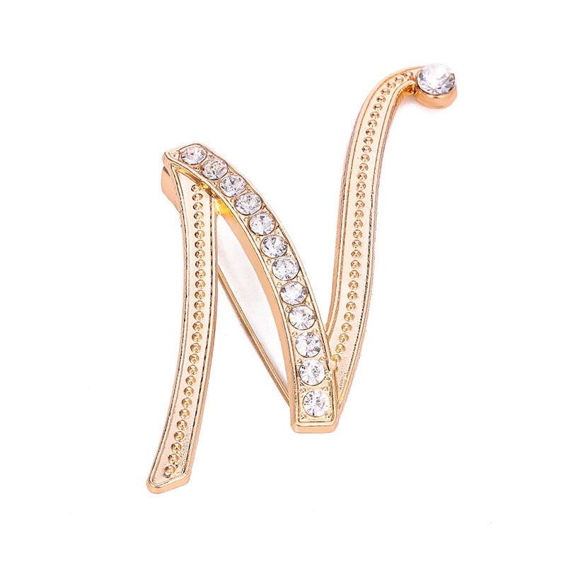 Unisex A-Z Letter Brooch Luxury Women Rhinestones Crystal Men Gold English Alphabet Metal Pins Crystal Brooch Pin 26 English Letters Couple Memorial Jewelry Love Gifts Women Men Clothing Accessories Corsage Jewelry Accessories