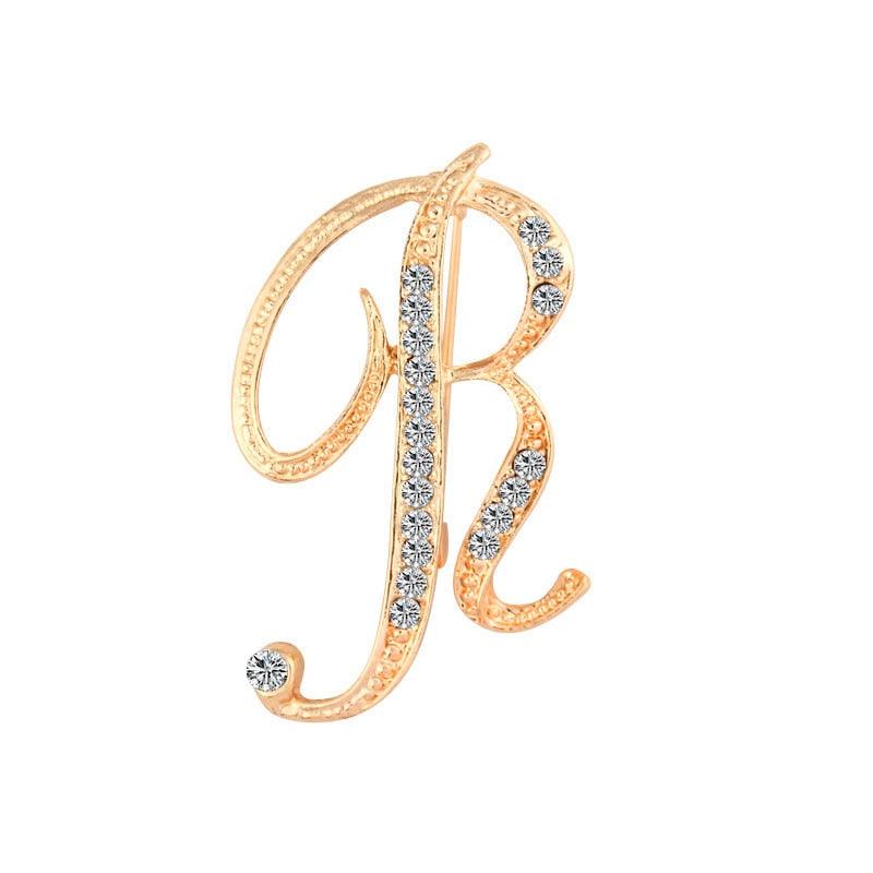 Unisex A-Z Letter Brooch Luxury Women Rhinestones Crystal Men Gold English Alphabet Metal Pins Crystal Brooch Pin 26 English Letters Couple Memorial Jewelry Love Gifts Women Men Clothing Accessories Corsage Jewelry Accessories