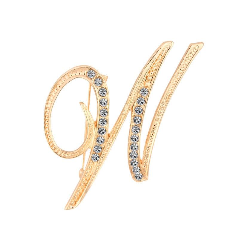 Unisex A-Z Letter Brooch Luxury Women Rhinestones Crystal Men Gold English Alphabet Metal Pins Crystal Brooch Pin 26 English Letters Couple Memorial Jewelry Love Gifts Women Men Clothing Accessories Corsage Jewelry Accessories