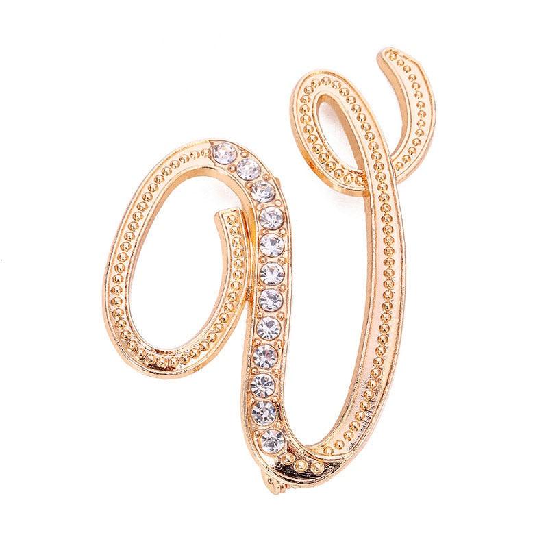 Unisex A-Z Letter Brooch Luxury Women Rhinestones Crystal Men Gold English Alphabet Metal Pins Crystal Brooch Pin 26 English Letters Couple Memorial Jewelry Love Gifts Women Men Clothing Accessories Corsage Jewelry Accessories