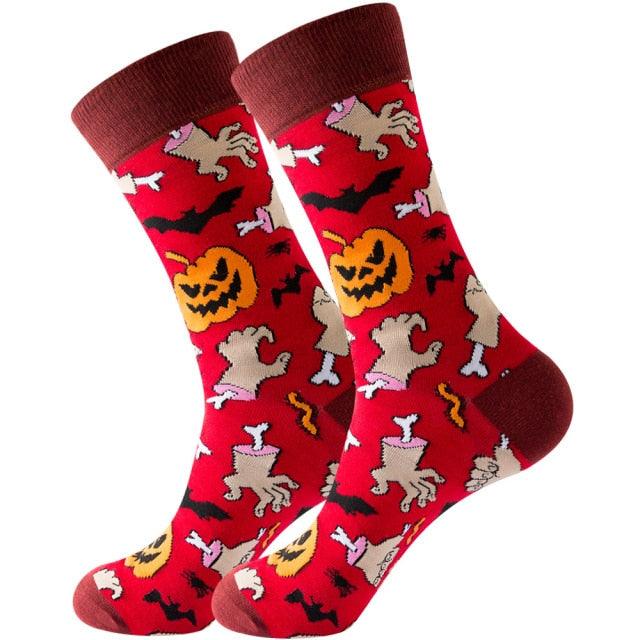 Unisex Cartoon Halloween with Skulls and Alien Socks for Men and Women Funny and Spoof Men's Socks Warm Pure Cotton Middle Tube Socks for Autumn And Winter