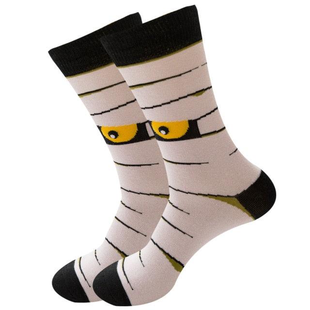 Unisex Cartoon Halloween with Skulls and Alien Socks for Men and Women Funny and Spoof Men's Socks Warm Pure Cotton Middle Tube Socks for Autumn And Winter