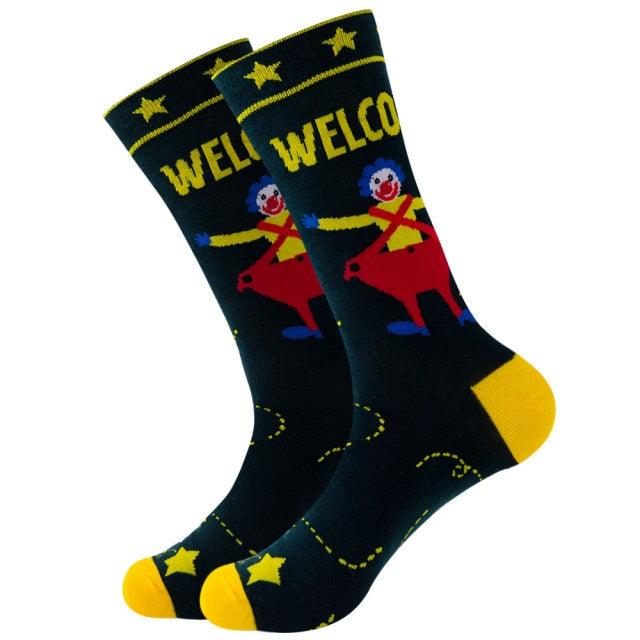 Unisex Cartoon Halloween with Skulls and Alien Socks for Men and Women Funny and Spoof Men's Socks Warm Pure Cotton Middle Tube Socks for Autumn And Winter