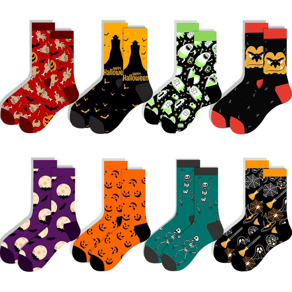 Unisex Cartoon Halloween with Skulls and Alien Socks for Men and Women Funny and Spoof Men's Socks Warm Pure Cotton Middle Tube Socks for Autumn And Winter