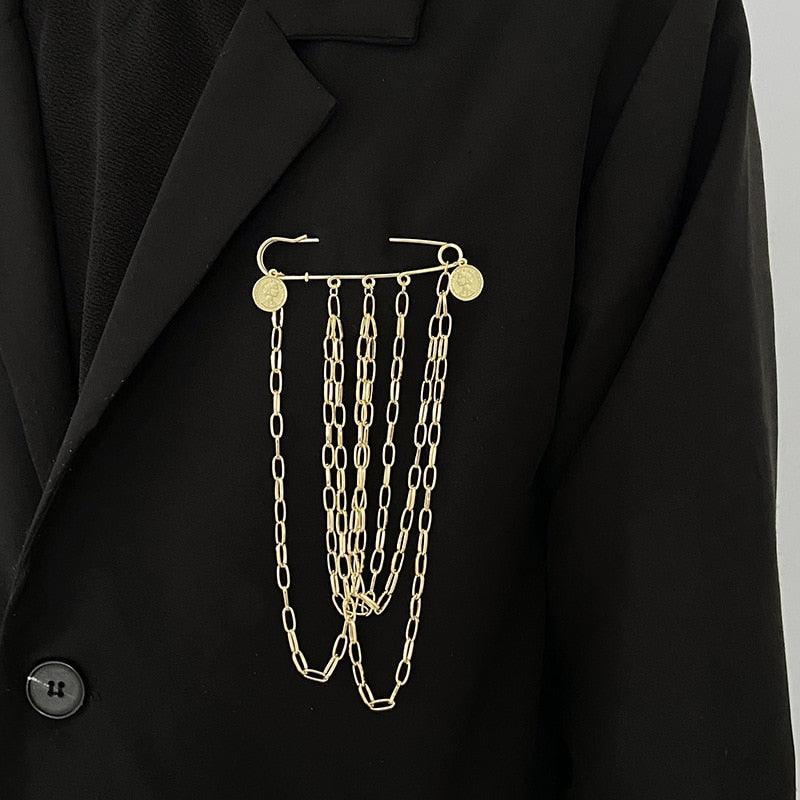 Unisex Fashion Crystal Tassel Brooch Long Chain Men Brooch Fashion Tassel Crystal Chain Brooch Men's Shirt Collar Pin Brooches Personality Lapel Pin Suit Scarf Collar Brooch Luxury Jewelry Gifts For Women