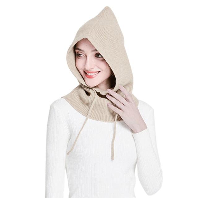 Unisex Knit Scarf Hood Hat Winter Women Cashmere Beanie Bonnet Lady Wool Neck Protect Balaclava Skellies Men Hooded Fashion Balaclava Shawl Women Winter Hat Soft Knitted Hooded Neck Collar Cap Beanie Hat Warm Scarf Unisex Bonnet Hooded Sc