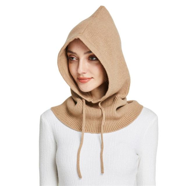 Unisex Knit Scarf Hood Hat Winter Women Cashmere Beanie Bonnet Lady Wool Neck Protect Balaclava Skellies Men Hooded Fashion Balaclava Shawl Women Winter Hat Soft Knitted Hooded Neck Collar Cap Beanie Hat Warm Scarf Unisex Bonnet Hooded Sc