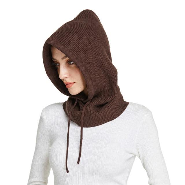 Unisex Knit Scarf Hood Hat Winter Women Cashmere Beanie Bonnet Lady Wool Neck Protect Balaclava Skellies Men Hooded Fashion Balaclava Shawl Women Winter Hat Soft Knitted Hooded Neck Collar Cap Beanie Hat Warm Scarf Unisex Bonnet Hooded Sc