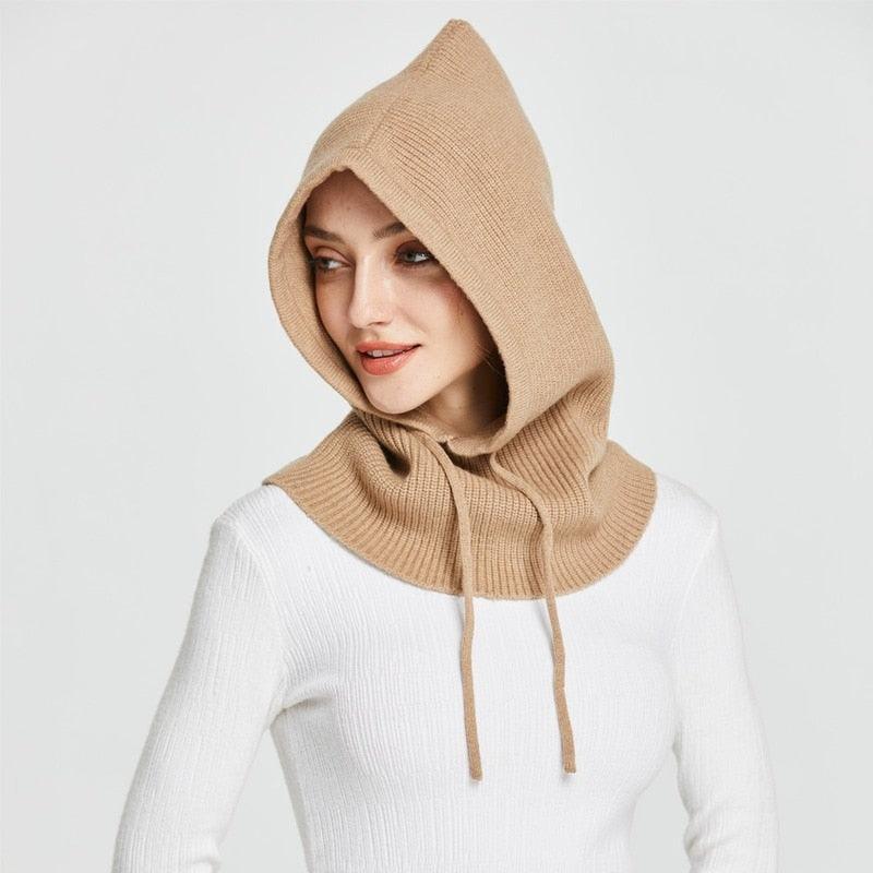 Unisex Knit Scarf Hood Hat Winter Women Cashmere Beanie Bonnet Lady Wool Neck Protect Balaclava Skellies Men Hooded Fashion Balaclava Shawl Women Winter Hat Soft Knitted Hooded Neck Collar Cap Beanie Hat Warm Scarf Unisex Bonnet Hooded Sc