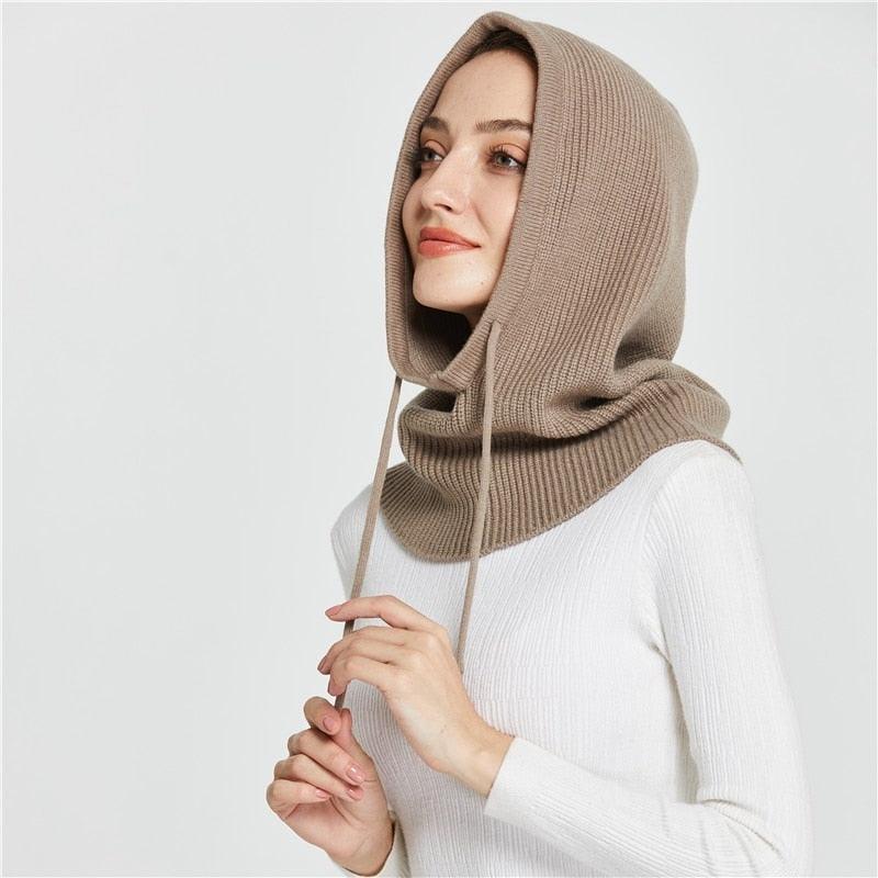 Unisex Knit Scarf Hood Hat Winter Women Cashmere Beanie Bonnet Lady Wool Neck Protect Balaclava Skellies Men Hooded Fashion Balaclava Shawl Women Winter Hat Soft Knitted Hooded Neck Collar Cap Beanie Hat Warm Scarf Unisex Bonnet Hooded Sc