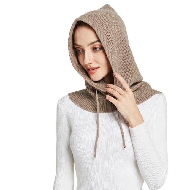 Unisex Knit Scarf Hood Hat Winter Women Cashmere Beanie Bonnet Lady Wool Neck Protect Balaclava Skellies Men Hooded Fashion Balaclava Shawl Women Winter Hat Soft Knitted Hooded Neck Collar Cap Beanie Hat Warm Scarf Unisex Bonnet Hooded Sc