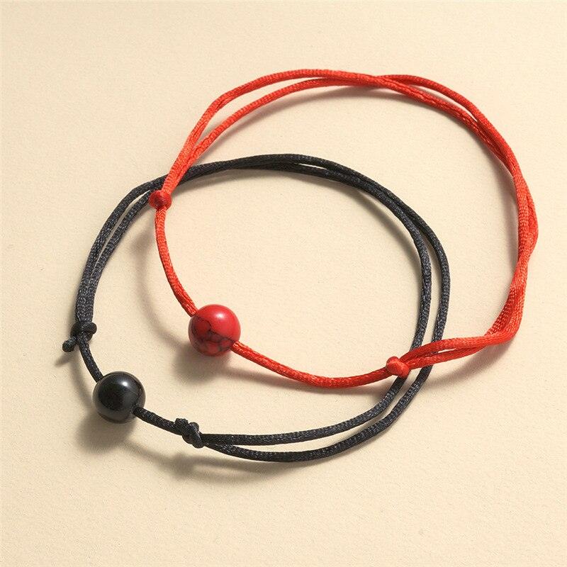 Unisex Modern Stone Natural Stone Bead Bracelet Red String Braiding Couple Bracelets Natural Semi-Precious Gemstone Beaded Stretch Bracelet For Women