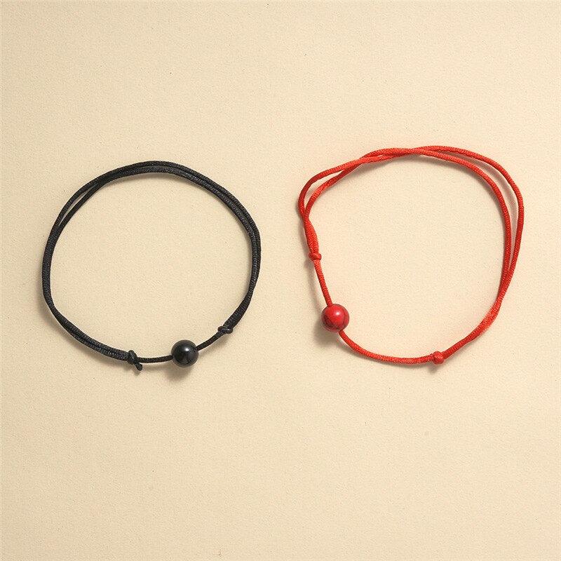 Unisex Modern Stone Natural Stone Bead Bracelet Red String Braiding Couple Bracelets Natural Semi-Precious Gemstone Beaded Stretch Bracelet For Women