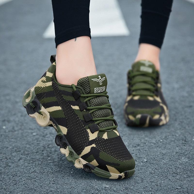 Unisex Running Sport Outdoor Sneakers Breathable Women Camouflage Green Walking Jogging Sneakers Fashion Lightweight Running Casual Sneakers For Workout