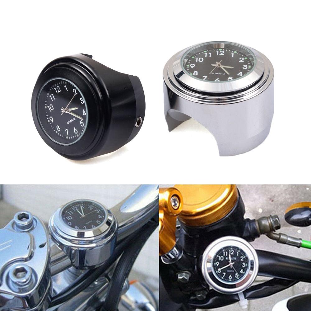 Universal 7/8" Waterproof Chrome Motorcycle Bike Handlebar Mount Quartz Clock Motorcycle Handlebar Clock, Motorcycle Modification Handlebar Mount Waterproof Quartz Clock Watch Accessories Watch Aluminum Luminous Clock Moto Black