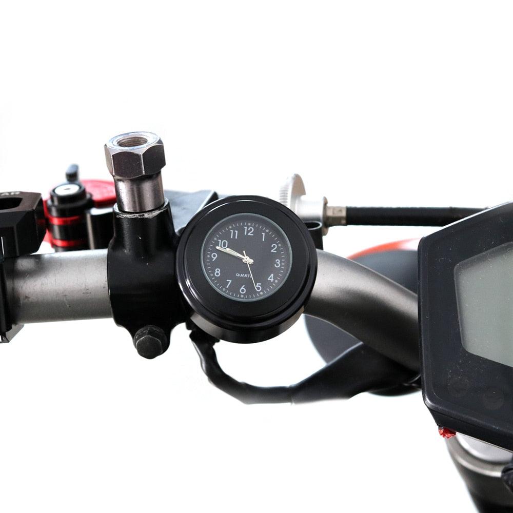 Universal 7/8" Waterproof Chrome Motorcycle Bike Handlebar Mount Quartz Clock Motorcycle Handlebar Clock, Motorcycle Modification Handlebar Mount Waterproof Quartz Clock Watch Accessories Watch Aluminum Luminous Clock Moto Black