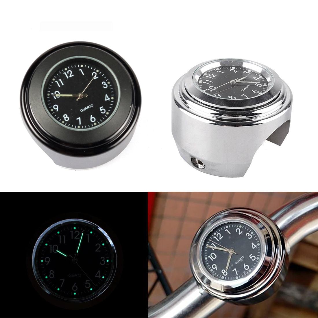 Universal 7/8" Waterproof Chrome Motorcycle Bike Handlebar Mount Quartz Clock Motorcycle Handlebar Clock, Motorcycle Modification Handlebar Mount Waterproof Quartz Clock Watch Accessories Watch Aluminum Luminous Clock Moto Black