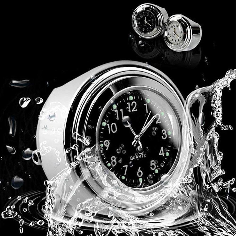 Universal 7/8" Waterproof Chrome Motorcycle Bike Handlebar Mount Quartz Clock Motorcycle Handlebar Clock, Motorcycle Modification Handlebar Mount Waterproof Quartz Clock Watch Accessories Watch Aluminum Luminous Clock Moto Black