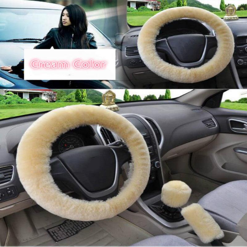 Universal Cute and Stylish Fluffy Fur Steering Wheel Cover Steering-wheel Plush Car Steering Wheel Warm Soft Fur Fuzzy Steering Wheel Covers Winter Faux fur Hand Brake & Gear Cover Set Car Interior Accessories Fuzzy Steering Wheel Cover for Women