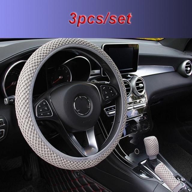 Universal Ice Silk Steering Wheel Cover Wear-resistant Anti-slip Car Accessories Microfiber Breathable Ice Silk Steering Wheel Cover Gear Handbrake Breathable Anti-Slip Warm  Steering Wheel Cover Winter Cool Summer Cover Interior