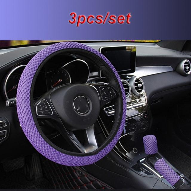 Universal Ice Silk Steering Wheel Cover Wear-resistant Anti-slip Car Accessories Microfiber Breathable Ice Silk Steering Wheel Cover Gear Handbrake Breathable Anti-Slip Warm  Steering Wheel Cover Winter Cool Summer Cover Interior