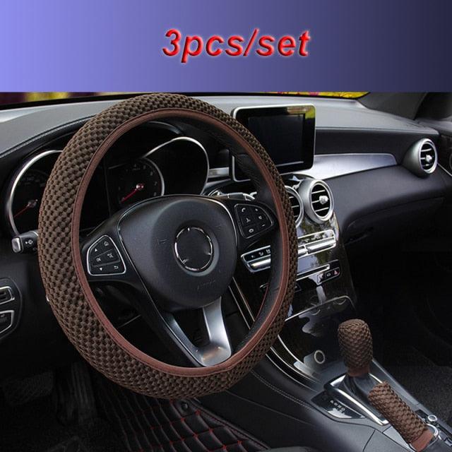 Universal Ice Silk Steering Wheel Cover Wear-resistant Anti-slip Car Accessories Microfiber Breathable Ice Silk Steering Wheel Cover Gear Handbrake Breathable Anti-Slip Warm  Steering Wheel Cover Winter Cool Summer Cover Interior