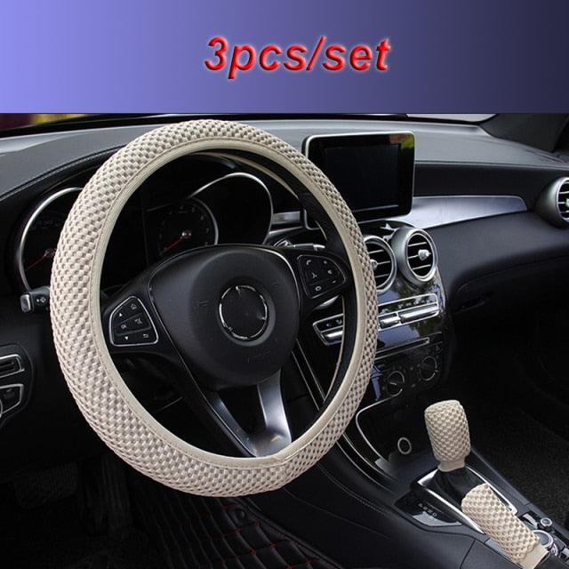 Universal Ice Silk Steering Wheel Cover Wear-resistant Anti-slip Car Accessories Microfiber Breathable Ice Silk Steering Wheel Cover Gear Handbrake Breathable Anti-Slip Warm  Steering Wheel Cover Winter Cool Summer Cover Interior