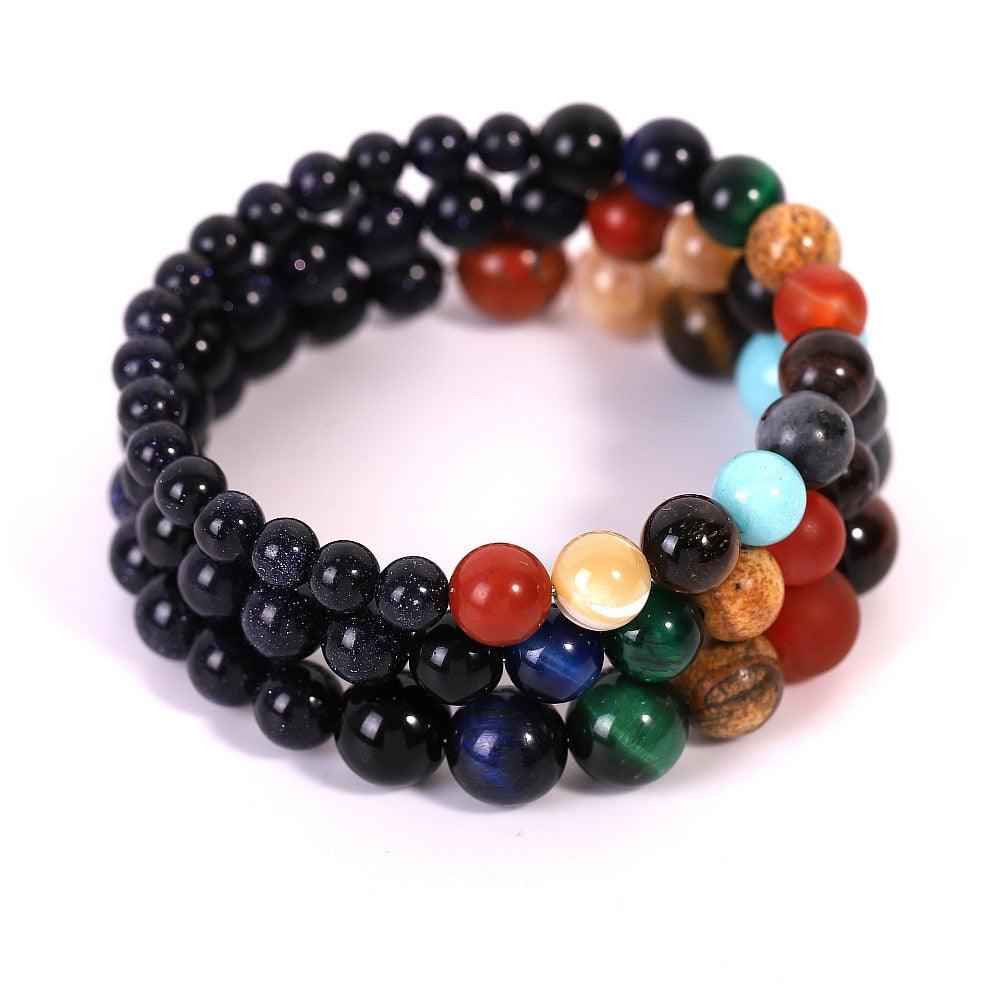 Universe Planets Solar System Galaxy Bracelets For Men Women Couple Natural Stone Bracelet Jewelry Natural Stone Semi-Precious Gemstones Beaded Bracelets For Men Women Healing Crystal Stretch Beaded Bracelet