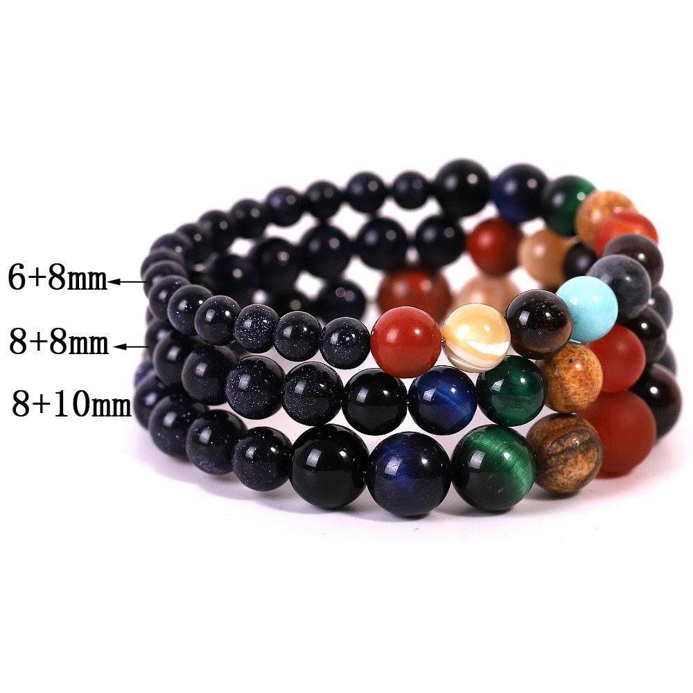 Universe Planets Solar System Galaxy Bracelets For Men Women Couple Natural Stone Bracelet Jewelry Natural Stone Semi-Precious Gemstones Beaded Bracelets For Men Women Healing Crystal Stretch Beaded Bracelet