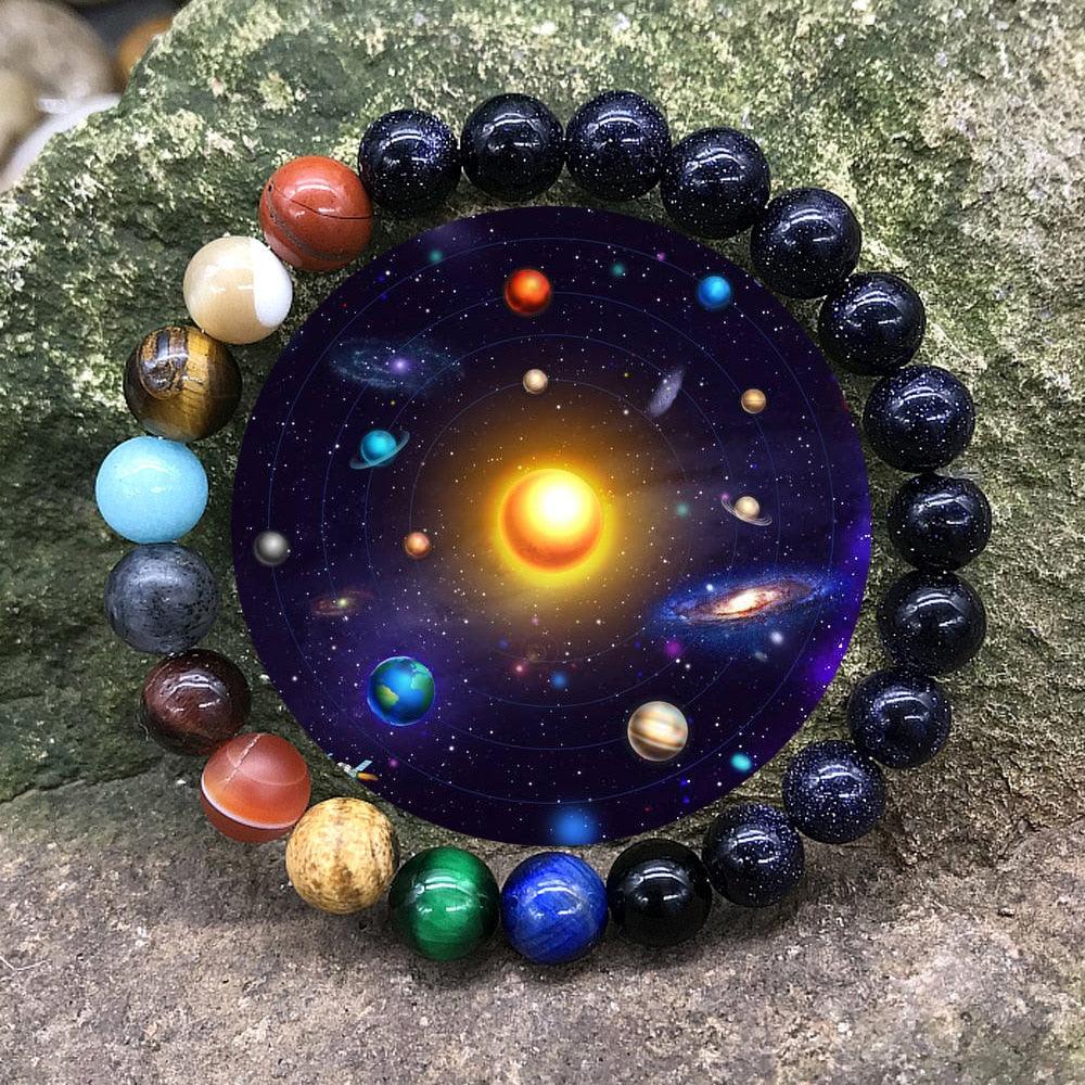 Universe Planets Solar System Galaxy Bracelets For Men Women Couple Natural Stone Bracelet Jewelry Natural Stone Semi-Precious Gemstones Beaded Bracelets For Men Women Healing Crystal Stretch Beaded Bracelet