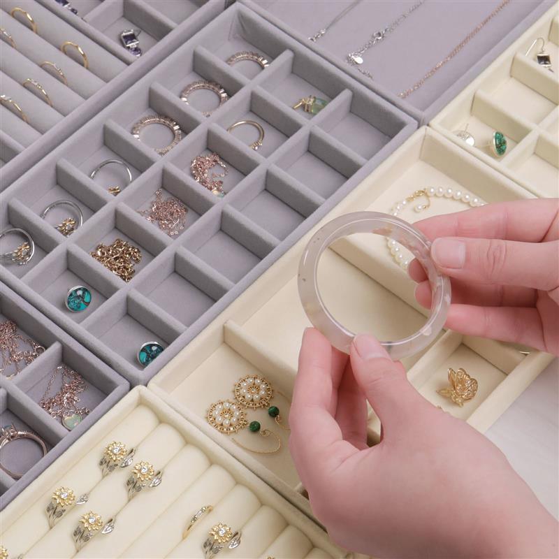 Upgrade Velvet Jewelry Storage Box Necklace Stackable Display Tray Bracelet Earring Organizers Handicrafts Drawer Box Grey Stackable Jewelry Inserts Compartments Velvet Display Storage Box for Necklace