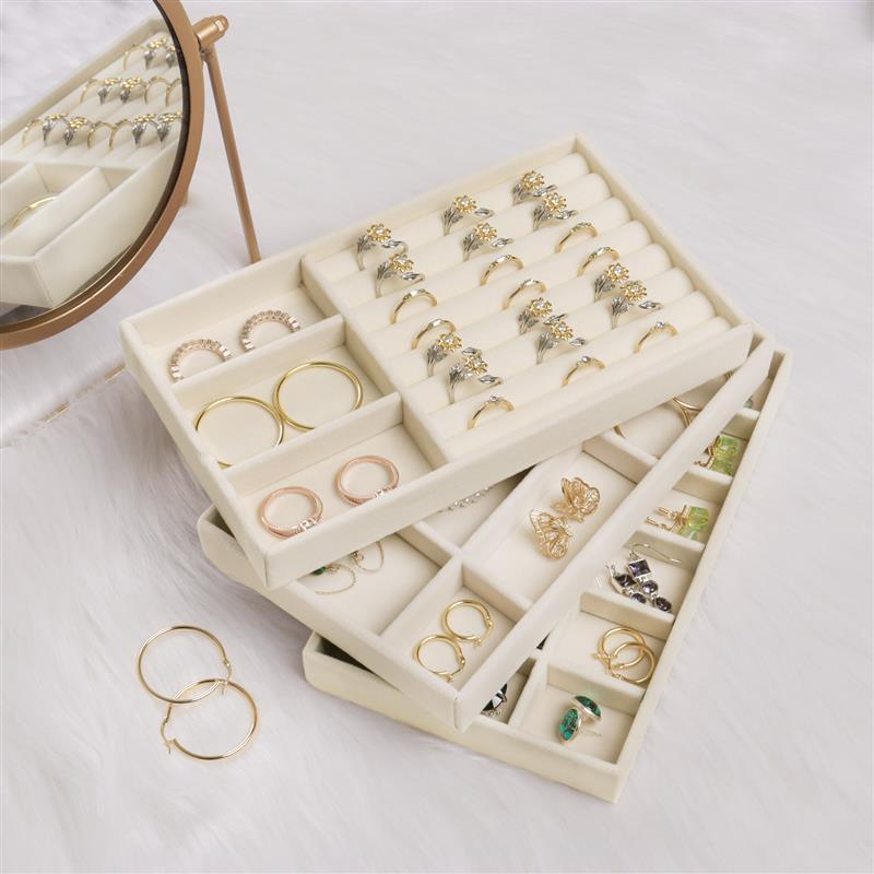 Upgrade Velvet Jewelry Storage Box Necklace Stackable Display Tray Bracelet Earring Organizers Handicrafts Drawer Box Grey Stackable Jewelry Inserts Compartments Velvet Display Storage Box for Necklace