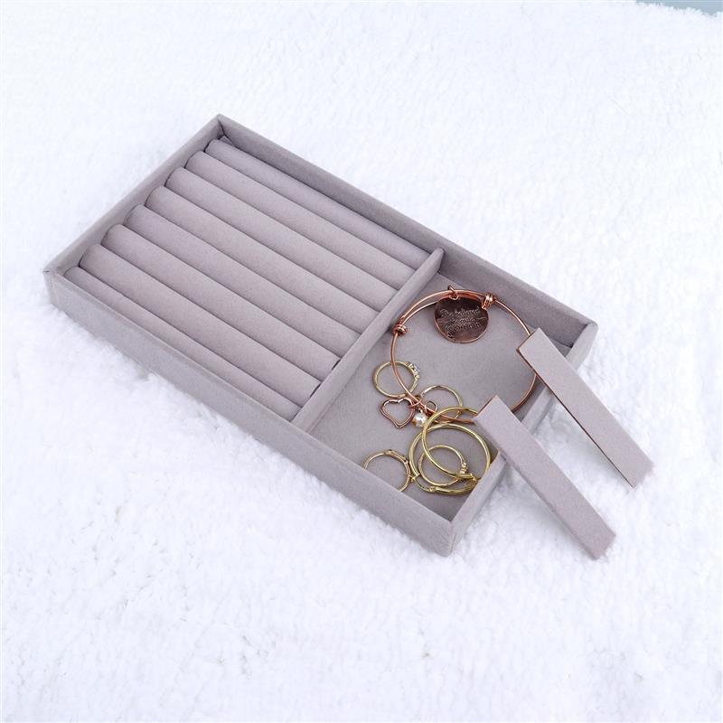 Upgrade Velvet Jewelry Storage Box Necklace Stackable Display Tray Bracelet Earring Organizers Handicrafts Drawer Box Grey Stackable Jewelry Inserts Compartments Velvet Display Storage Box for Necklace