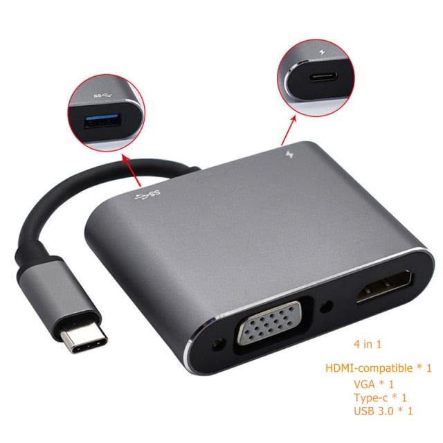 USB C to HDMI 4K VGA Adapter Compatible VGA USB C 3.0 Hub Adapter Charging Power PD Port Compatible For TV Laptop Projector