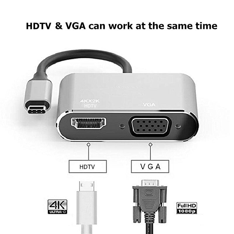 USB C to HDMI 4K VGA Adapter Compatible VGA USB C 3.0 Hub Adapter Charging Power PD Port Compatible For TV Laptop Projector