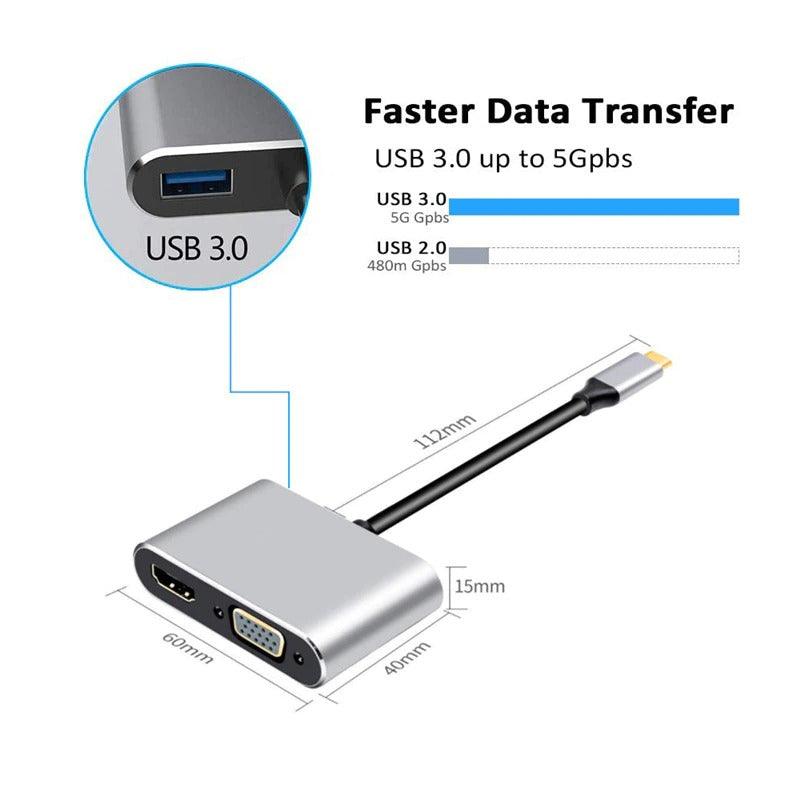 USB C to HDMI 4K VGA Adapter Compatible VGA USB C 3.0 Hub Adapter Charging Power PD Port Compatible For TV Laptop Projector