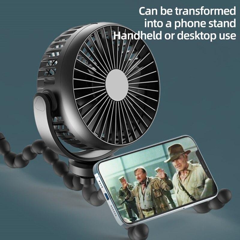 USB Desktop Folding Fan Outdoor Baby Stroller Handheld Fan Summer Mute Small Multifunctional Octopus Mini Fan Flexible Tripod for Stroller Student Bed Desk Bike Crib Car Rides USB or Battery Powered Safe Quiet and Long Lasting Fan