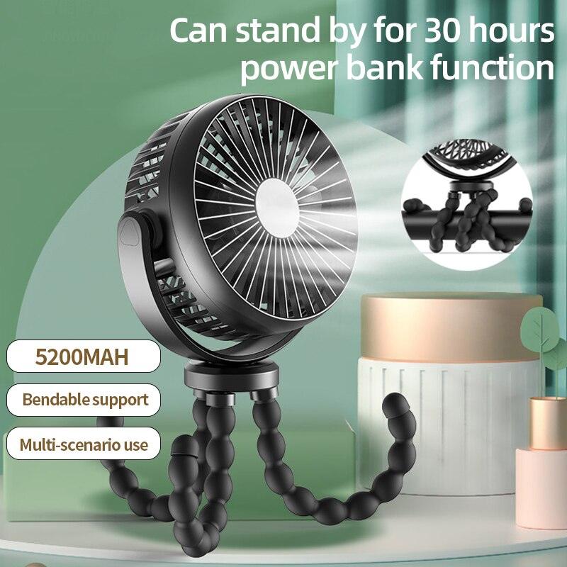 USB Desktop Folding Fan Outdoor Baby Stroller Handheld Fan Summer Mute Small Multifunctional Octopus Mini Fan Flexible Tripod for Stroller Student Bed Desk Bike Crib Car Rides USB or Battery Powered Safe Quiet and Long Lasting Fan