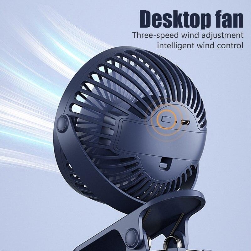 USB Mini Fan Mini Student Class Dormitory Quiet Office Desktop Clip Charging Fan Ultra Long Range Silent Clip Fan Rechargeable Fan with 3 Speeds Strong Clamp 360°Rotate Personal Fan for Office Home