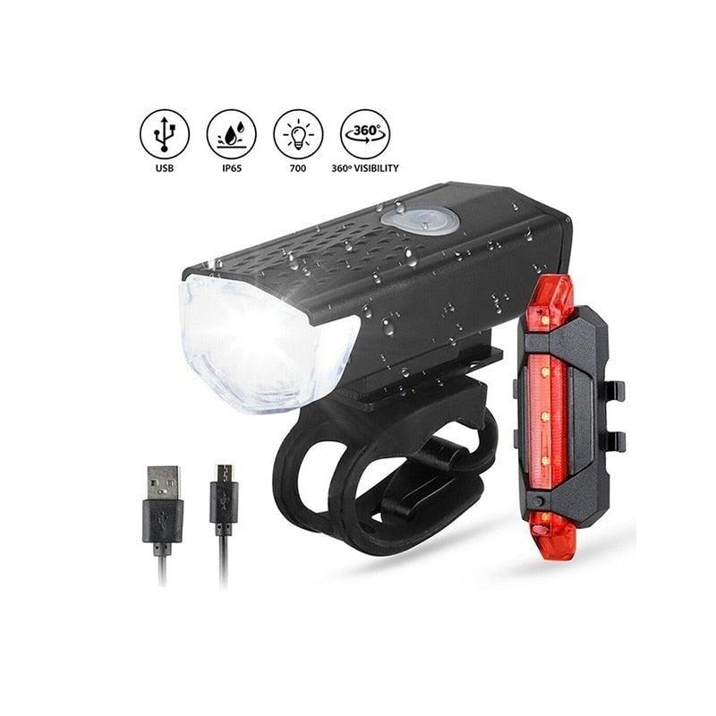 USB Rechargeable  3 Mode Bicycle Front Light Lamp Bike Headlight Cycling LED Powerful Bicycle Front Headlight Waterproof Bike Headlight End Tail Light Set 300 Lumen