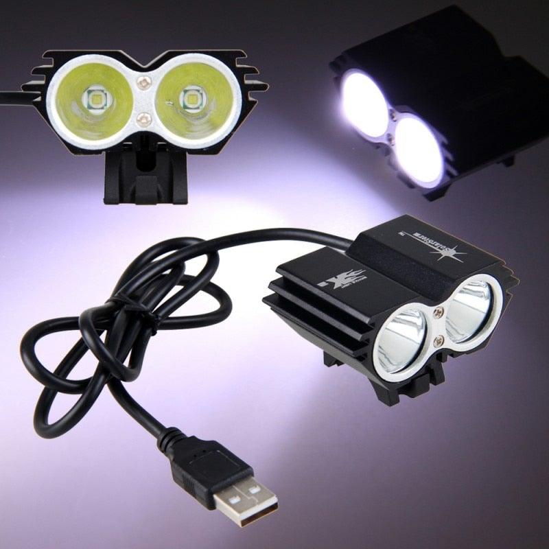 USB Waterproof Bike Light LED Front Bicycle Headlight Dual Lamps Super Bright LED Cycling Bike Light Front Headlight 4 Modes Bikelight Headlamp Rechargeable USB Led Lamp 8000LM - STEVVEX Sport - 224, Bicycle Lights, bike, bike accessories, Bike Front Light, Bike Headlight, Front Bike Headlight, LED Bike Front Light, LED Warning Headlights, Safety Warning Bike Light, Safety Warning Light, Ultra Bright Bike Light, USB Headlight, Warning bike headlight, Waterproof Headlight - Stevvex.com