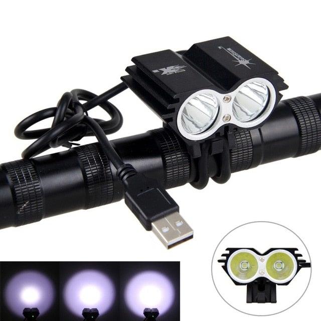 USB Waterproof Bike Light LED Front Bicycle Headlight Dual Lamps Super Bright LED Cycling Bike Light Front Headlight 4 Modes Bikelight Headlamp Rechargeable USB Led Lamp 8000LM - STEVVEX Sport - 224, Bicycle Lights, bike, bike accessories, Bike Front Light, Bike Headlight, Front Bike Headlight, LED Bike Front Light, LED Warning Headlights, Safety Warning Bike Light, Safety Warning Light, Ultra Bright Bike Light, USB Headlight, Warning bike headlight, Waterproof Headlight - Stevvex.com