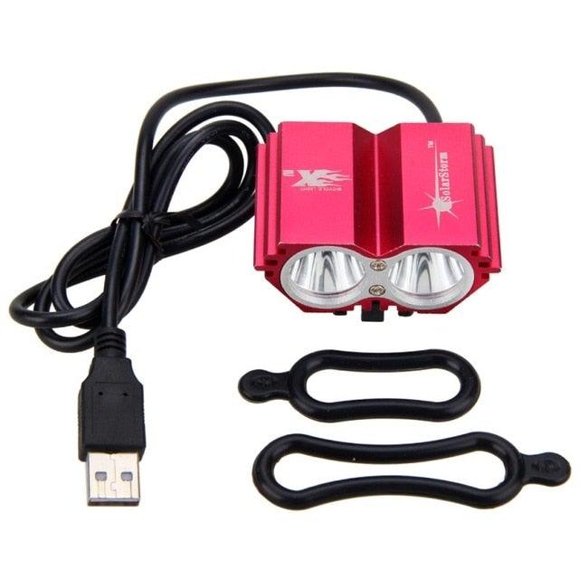 USB Waterproof Bike Light LED Front Bicycle Headlight Dual Lamps Super Bright LED Cycling Bike Light Front Headlight 4 Modes Bikelight Headlamp Rechargeable USB Led Lamp 8000LM - STEVVEX Sport - 224, Bicycle Lights, bike, bike accessories, Bike Front Light, Bike Headlight, Front Bike Headlight, LED Bike Front Light, LED Warning Headlights, Safety Warning Bike Light, Safety Warning Light, Ultra Bright Bike Light, USB Headlight, Warning bike headlight, Waterproof Headlight - Stevvex.com