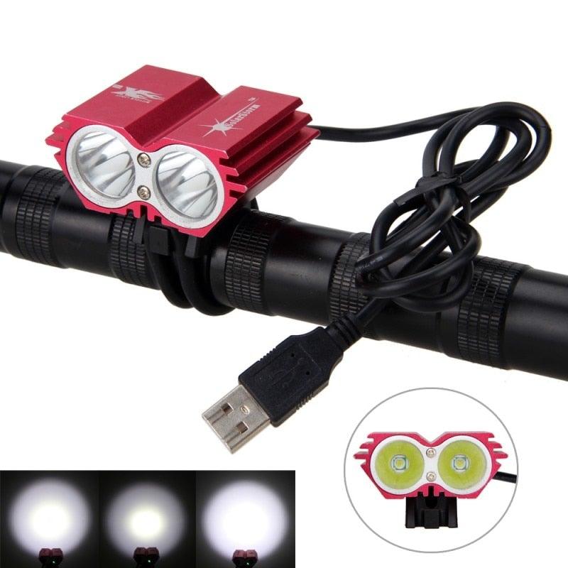 USB Waterproof Bike Light LED Front Bicycle Headlight Dual Lamps Super Bright LED Cycling Bike Light Front Headlight 4 Modes Bikelight Headlamp Rechargeable USB Led Lamp 8000LM - STEVVEX Sport - 224, Bicycle Lights, bike, bike accessories, Bike Front Light, Bike Headlight, Front Bike Headlight, LED Bike Front Light, LED Warning Headlights, Safety Warning Bike Light, Safety Warning Light, Ultra Bright Bike Light, USB Headlight, Warning bike headlight, Waterproof Headlight - Stevvex.com