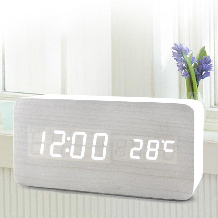 USB/AAA Powered LED Digital Clock Wooden Alarm Clock Table Clock Wooden Digital Alarm Clock with Wireless Charging 3 Alarms LED Display Sound Control and Snooze Dual for Bedroom Bedside Office Voice Control Electronic Clock Desktop Decor